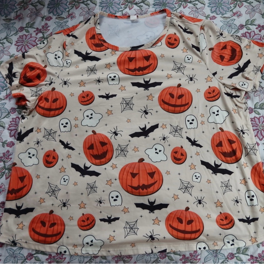 Halloween Pumpkin Print Pajama Top w/ Shorts